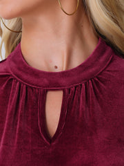 Velvet Long Sleeve Keyhole Elegant Casual Blouse