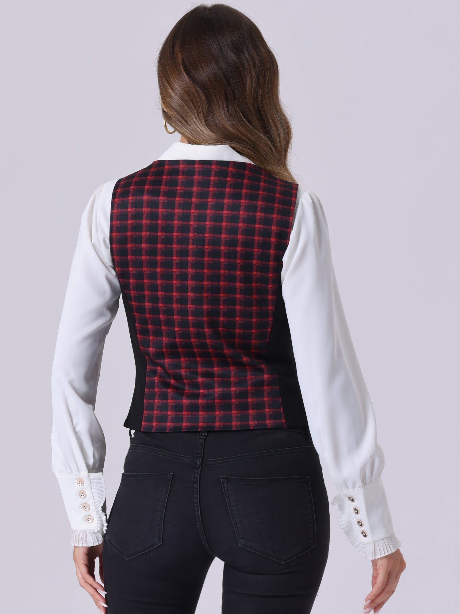 Vintage Waistcoat Vest Plaid Button Down Work Dressy Vests