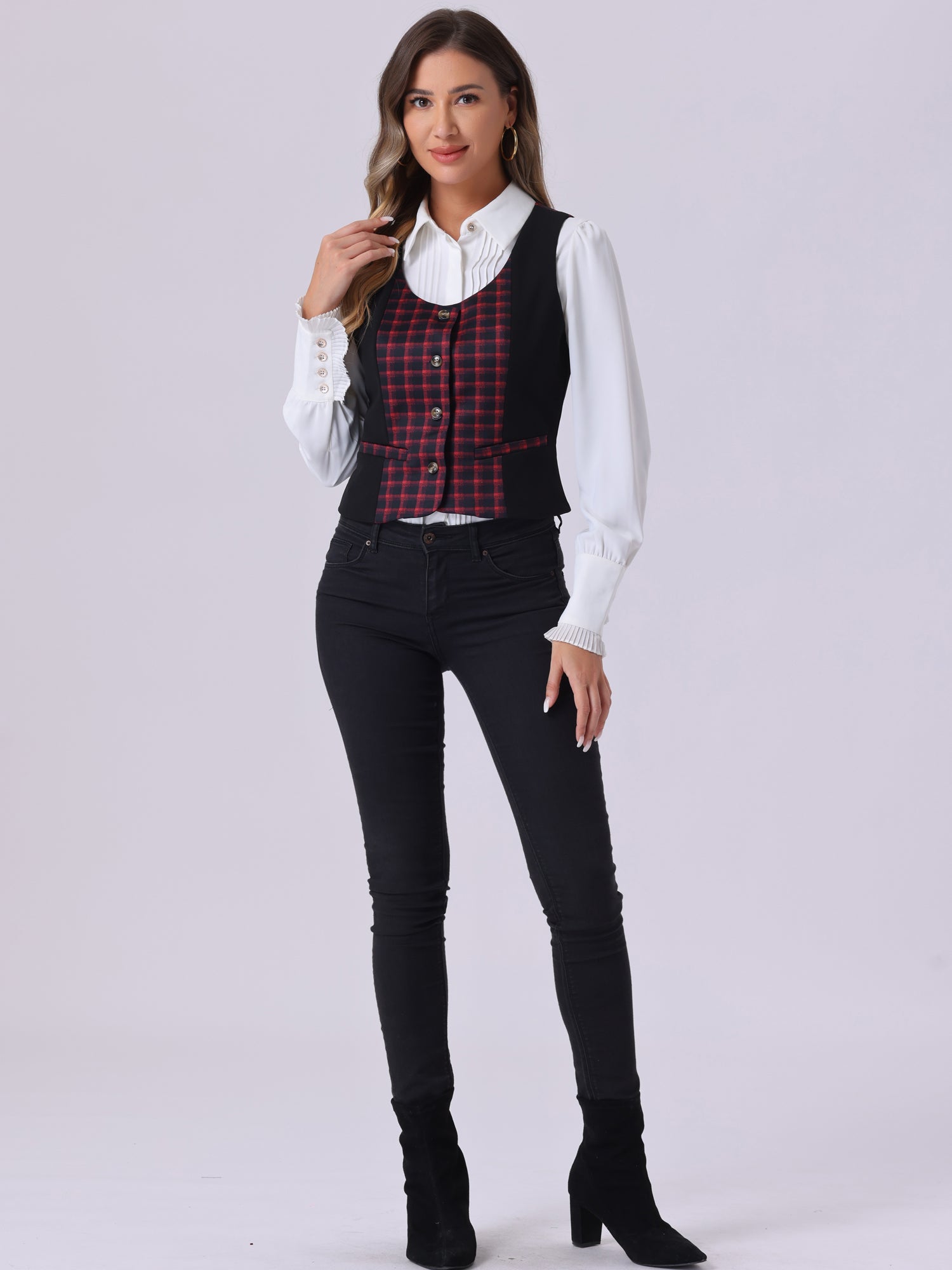 Vintage Waistcoat Vest Plaid Button Down Work Dressy Vests