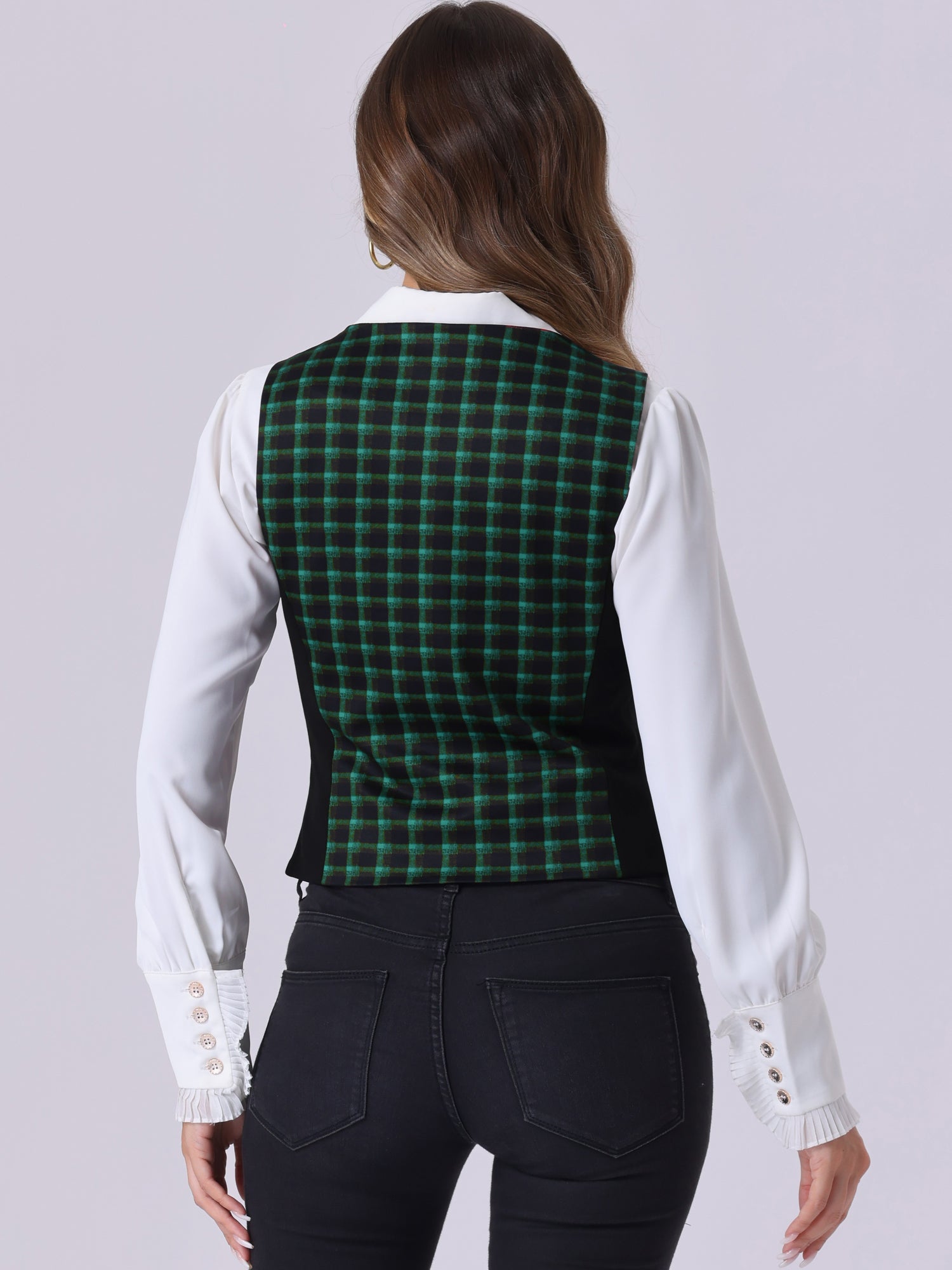 Vintage Waistcoat Vest Plaid Button Down Work Dressy Vests