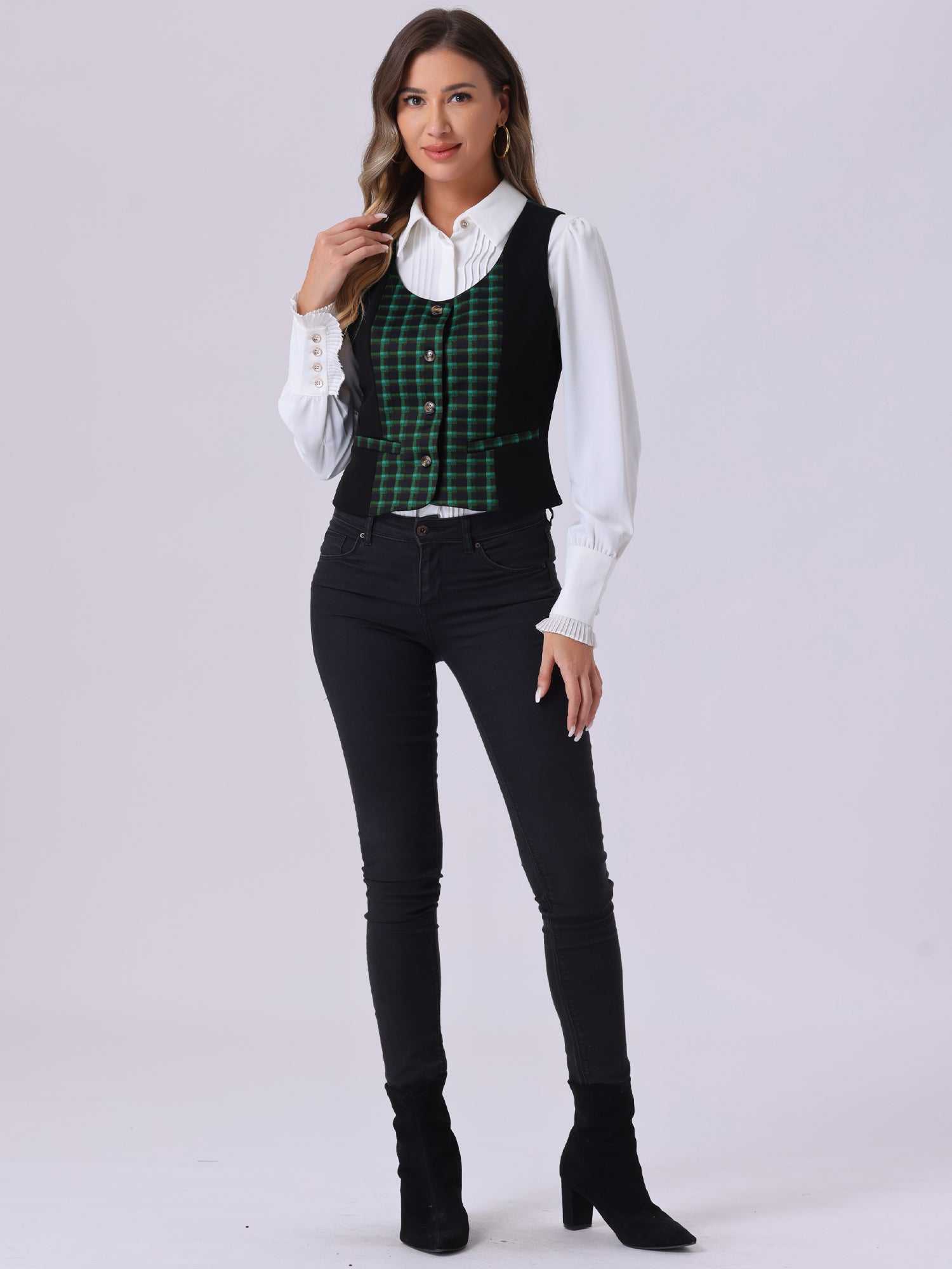 Vintage Waistcoat Vest Plaid Button Down Work Dressy Vests