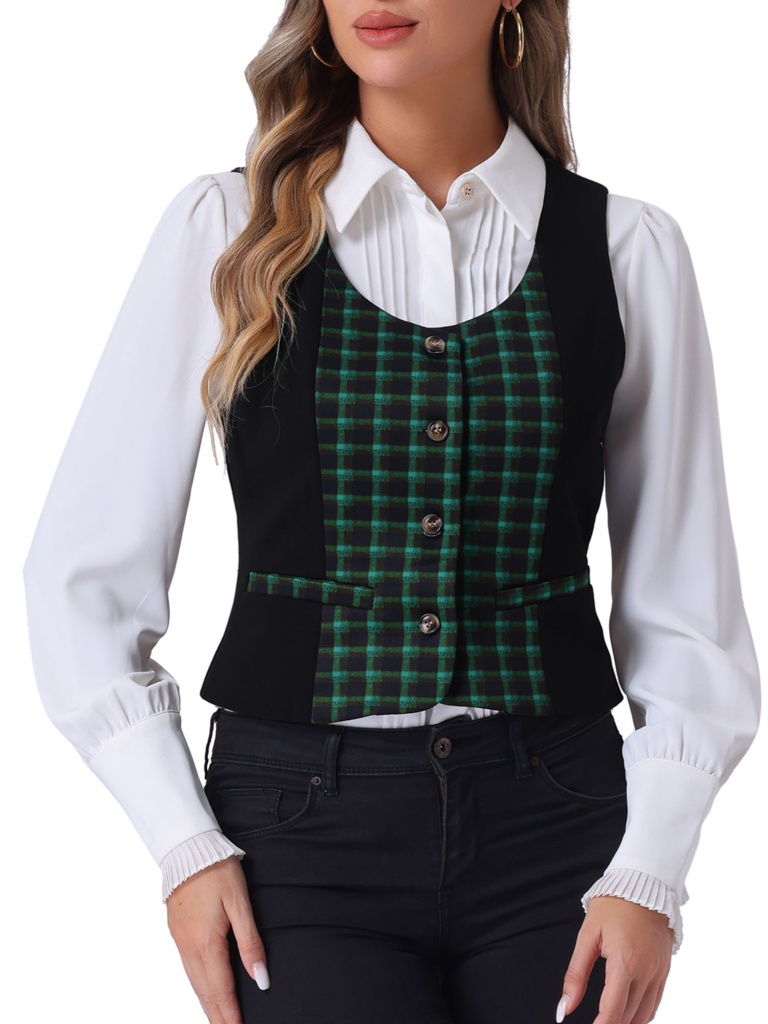 Vintage Waistcoat Vest Plaid Button Down Work Dressy Vests