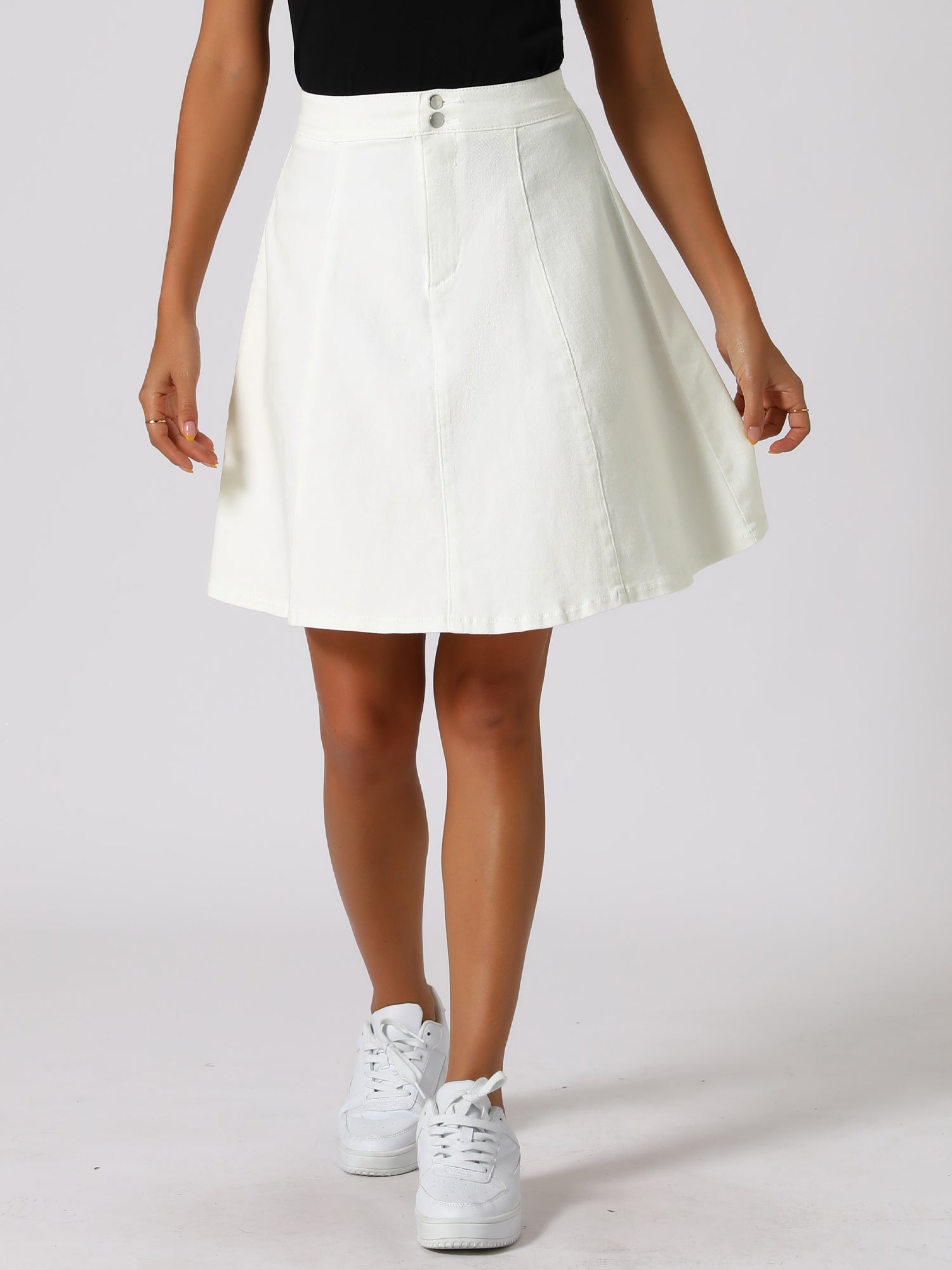 High Waisted A-Line Flared Casual Denim Midi Jean Skirt
