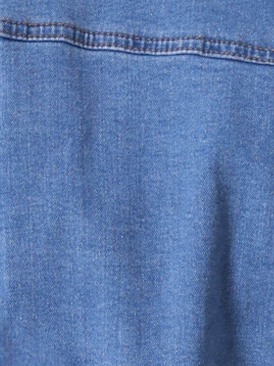 Denim Collarless Long Sleeve Button Down Crop Jean Jacket