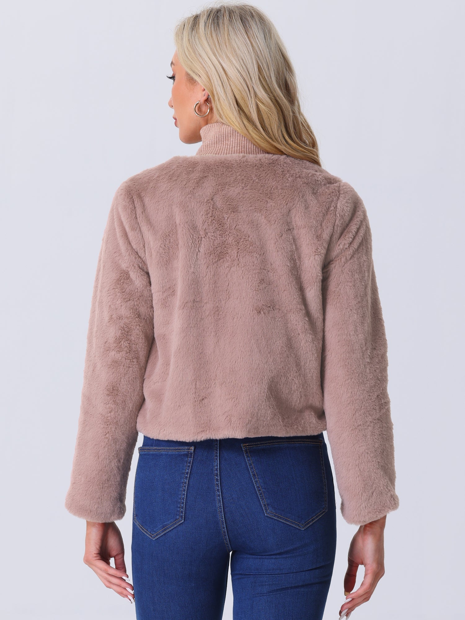 Winter Open Front Long Sleeve Faux Fur Bolero Shrugs Jacket