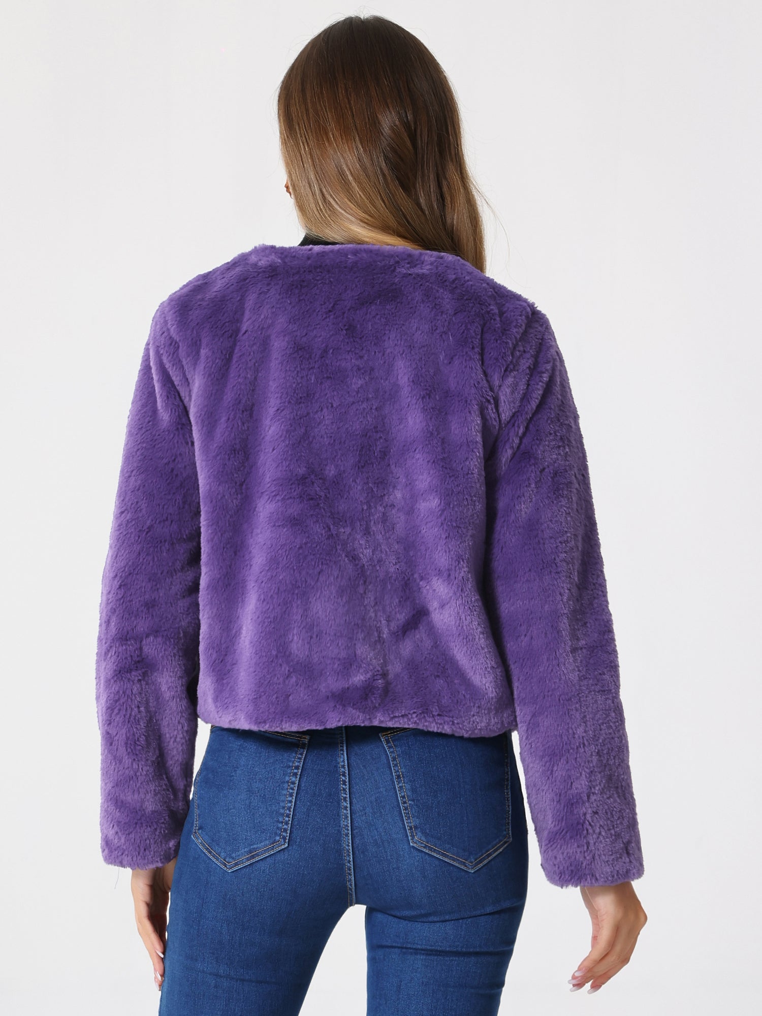 Winter Open Front Long Sleeve Faux Fur Bolero Shrugs Jacket
