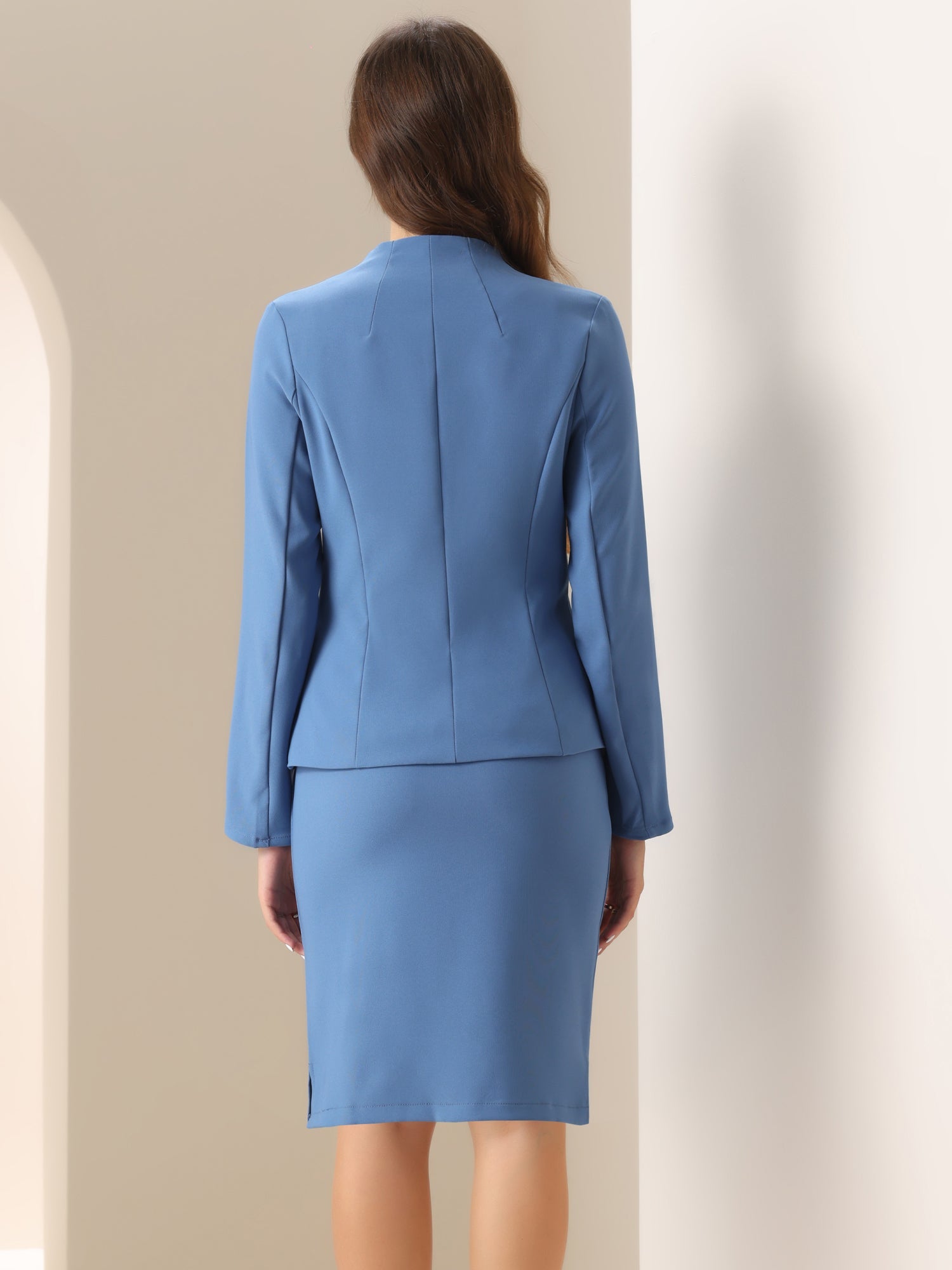 2pc Business Collarless Blazer and Pencil Skirt Suit Sets