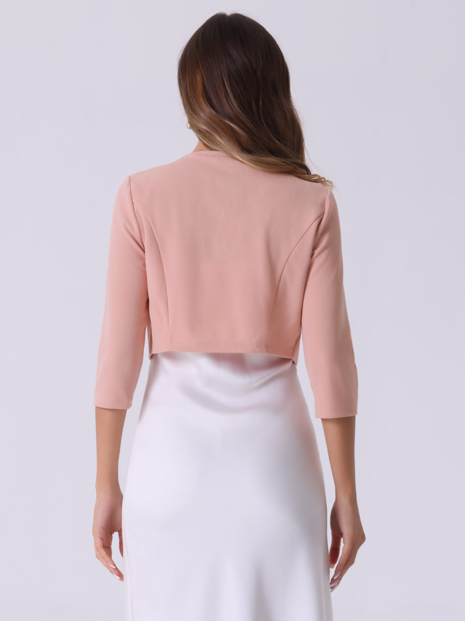 3/4 Sleeve Collarless Pleated Open Front Shrugs