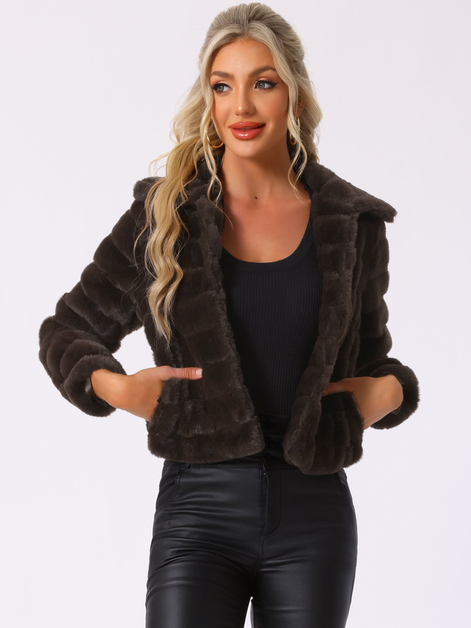 Fluffy Collar Warm Winter Cropped Faux Fur Coat