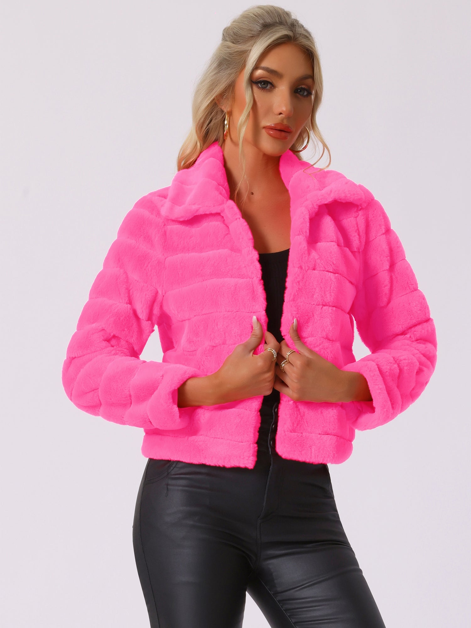 Fluffy Collar Warm Winter Cropped Faux Fur Coat
