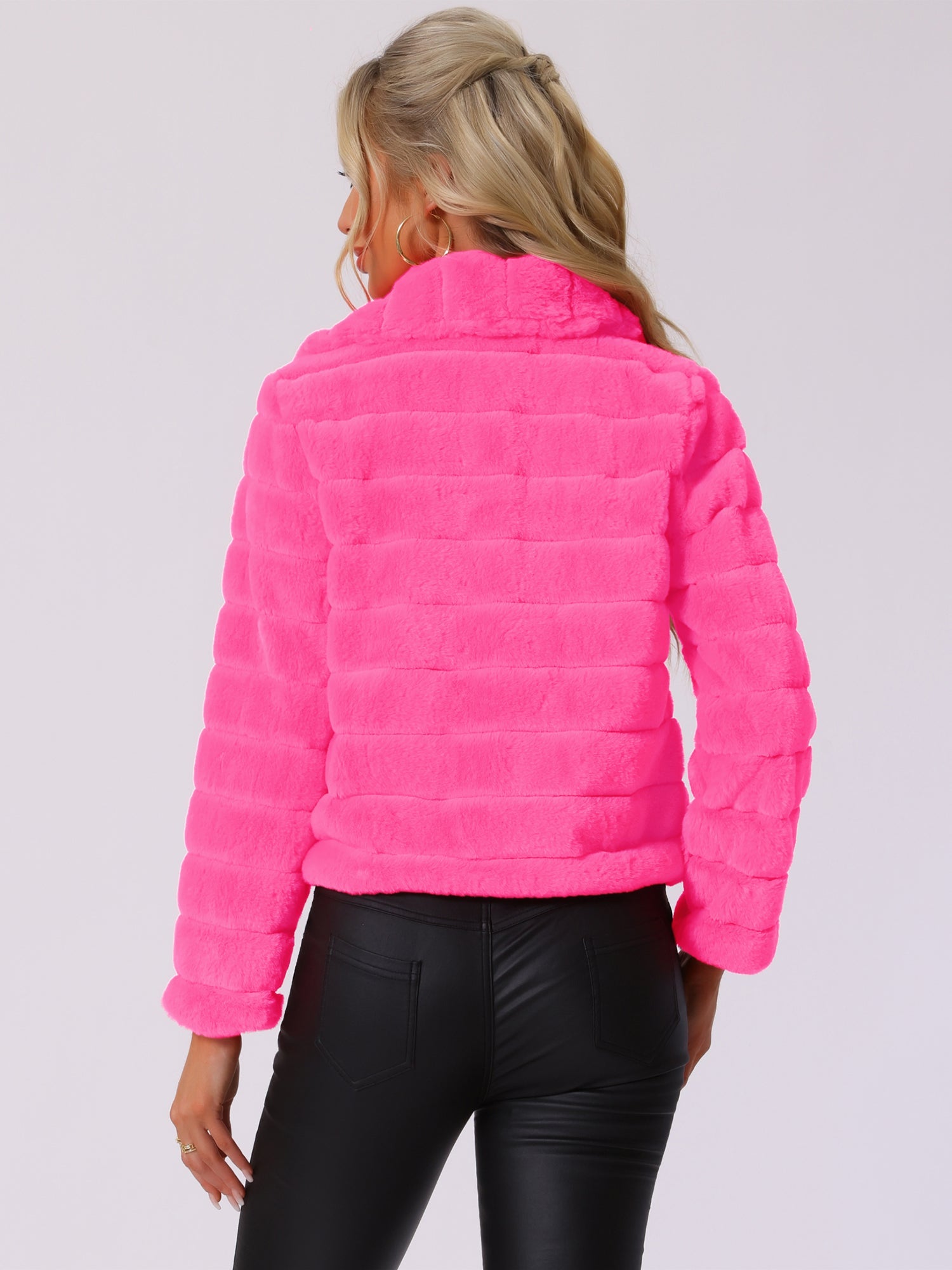 Fluffy Collar Warm Winter Cropped Faux Fur Coat