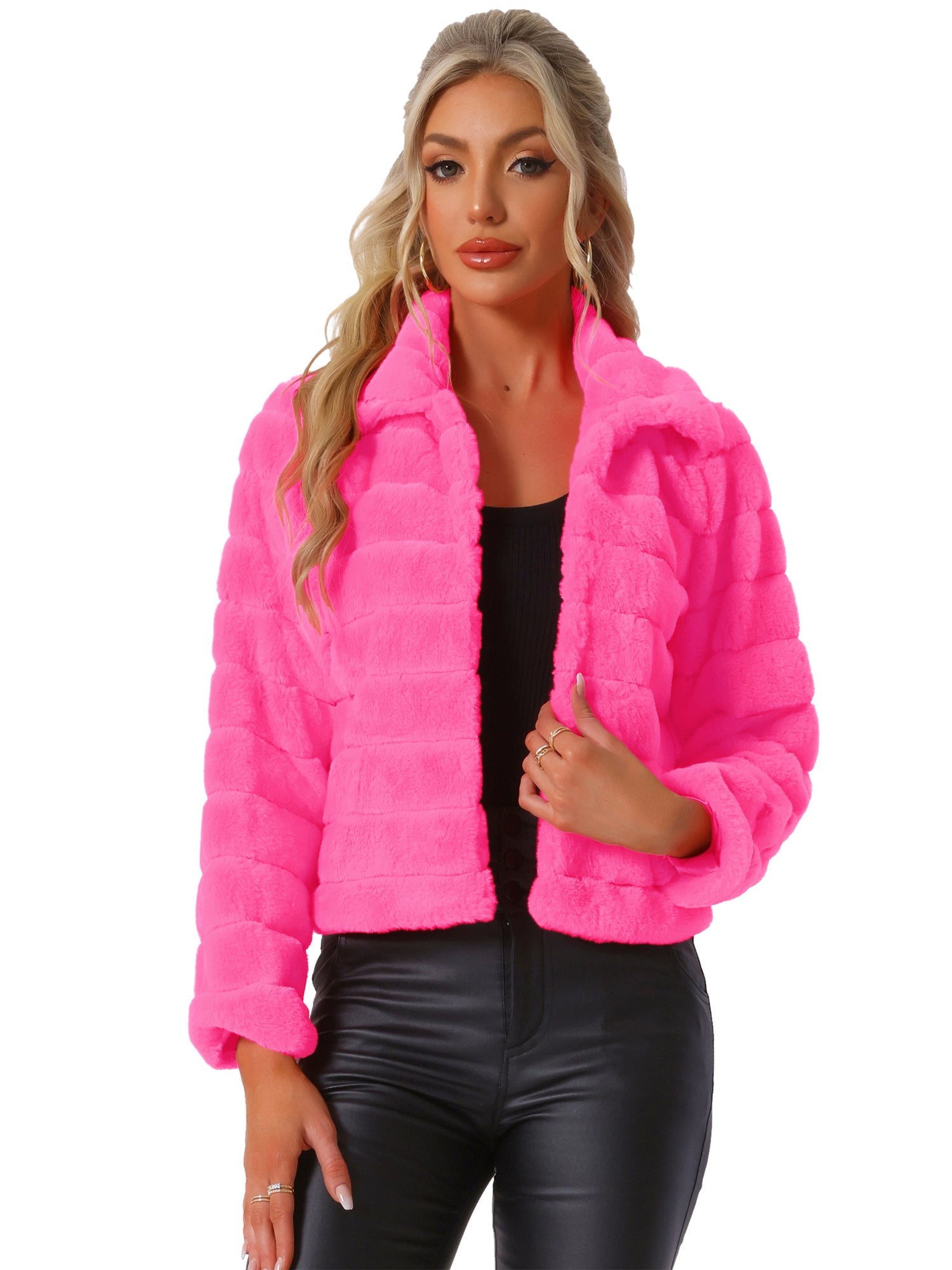 Fluffy Collar Warm Winter Cropped Faux Fur Coat