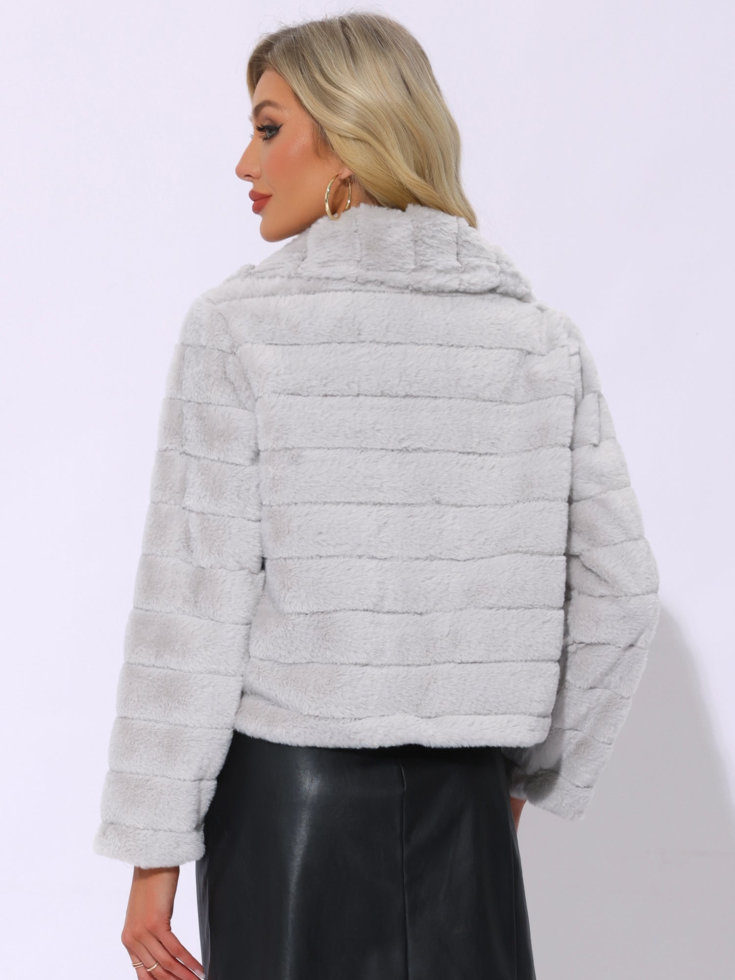 Fluffy Collar Warm Winter Cropped Faux Fur Coat