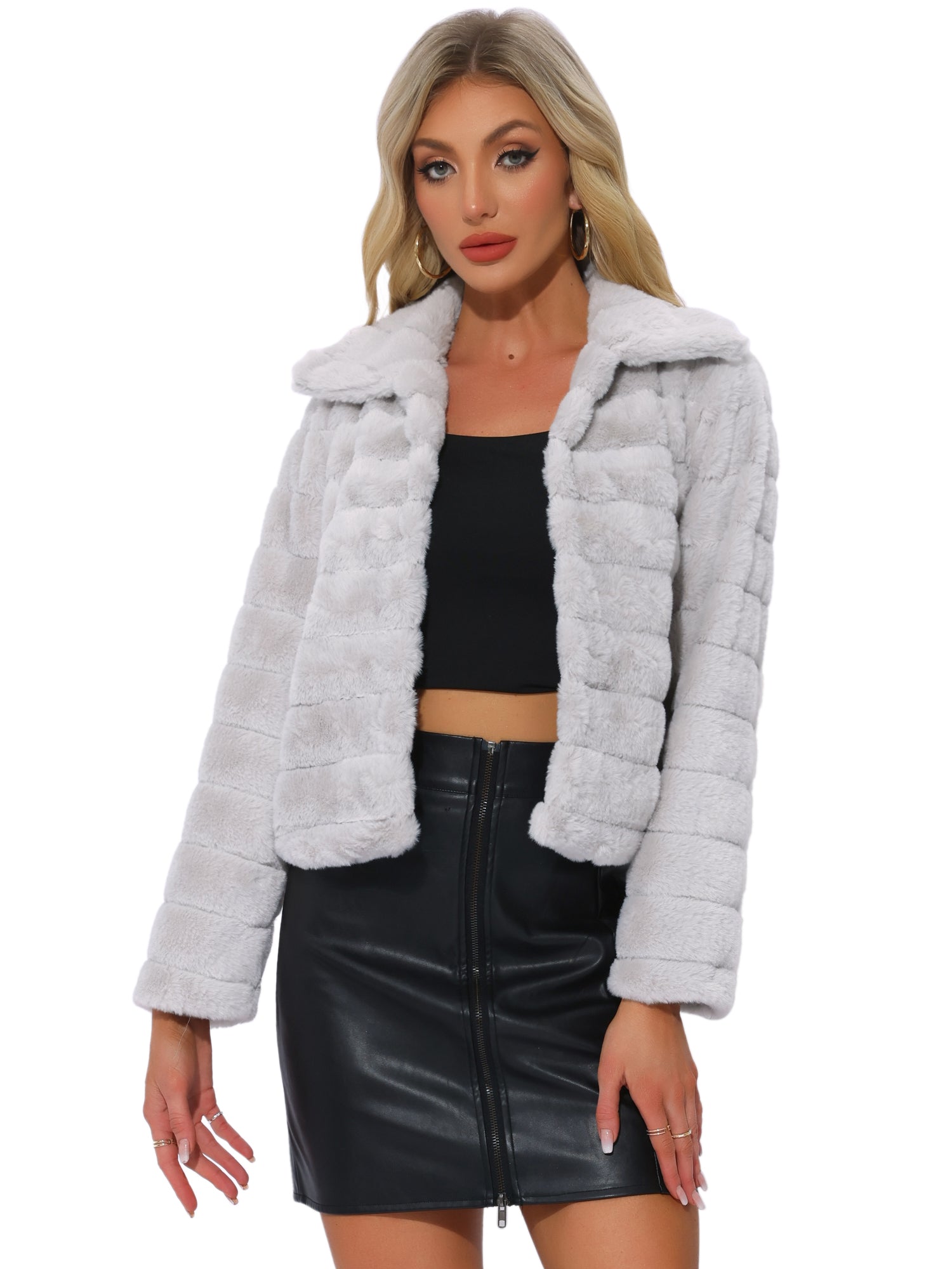 Fluffy Collar Warm Winter Cropped Faux Fur Coat