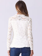 Lace Square Neck Long Sleeve Stertch Peplum Blouse
