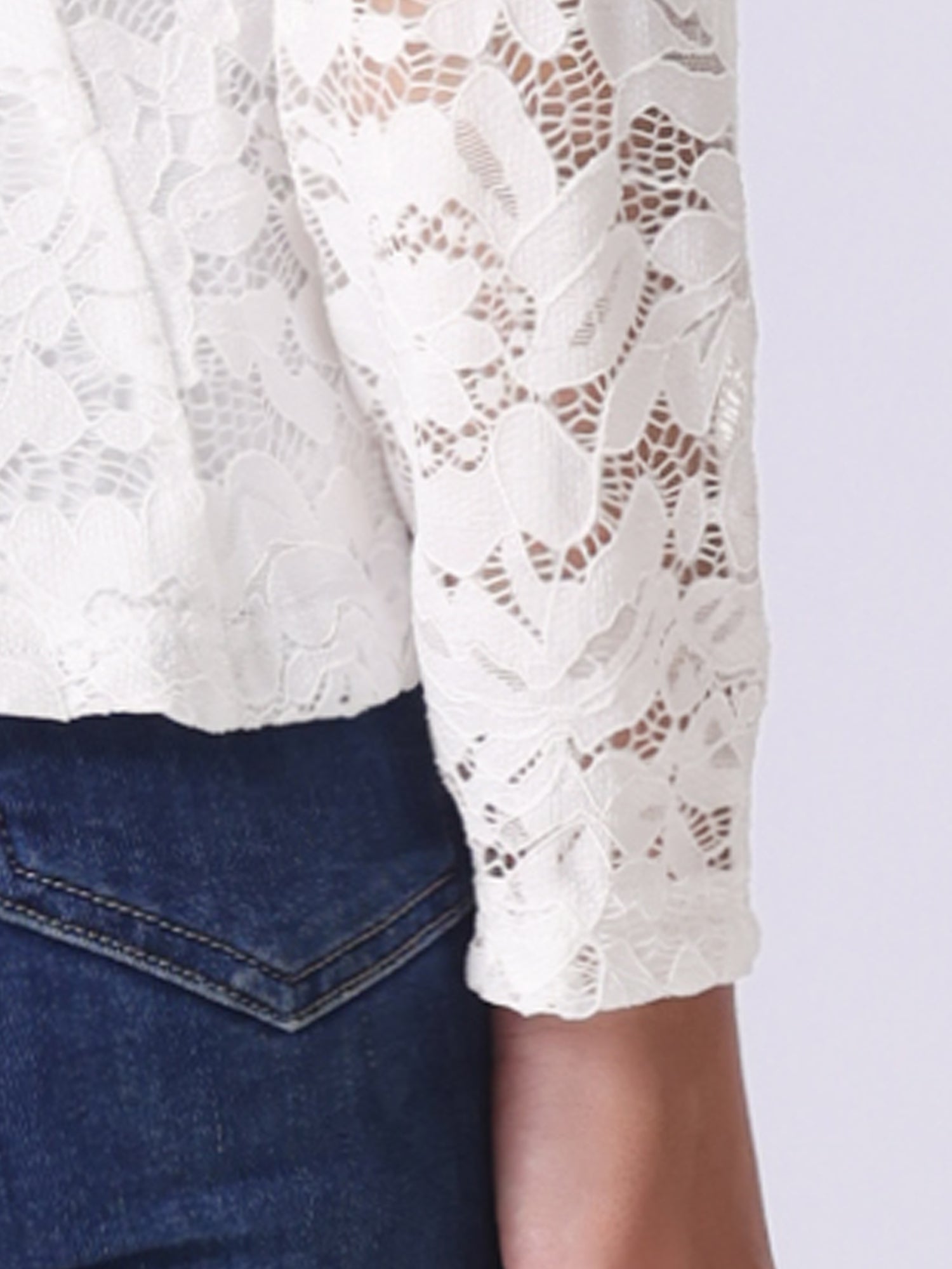 Lace Square Neck Long Sleeve Stertch Peplum Blouse