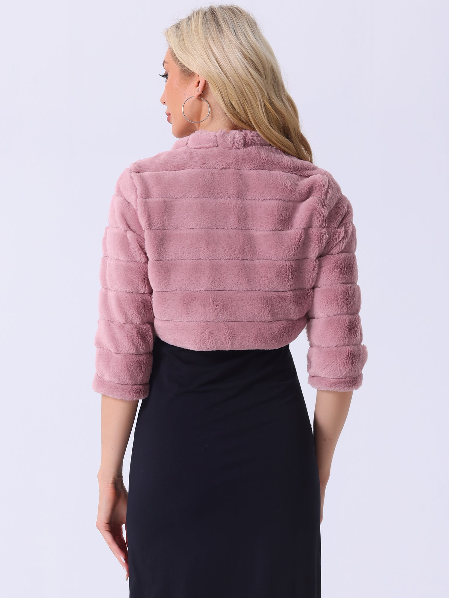 Faux Fur 3/4 Sleeves Cocktail Cropped Jacket Bolero Shrug
