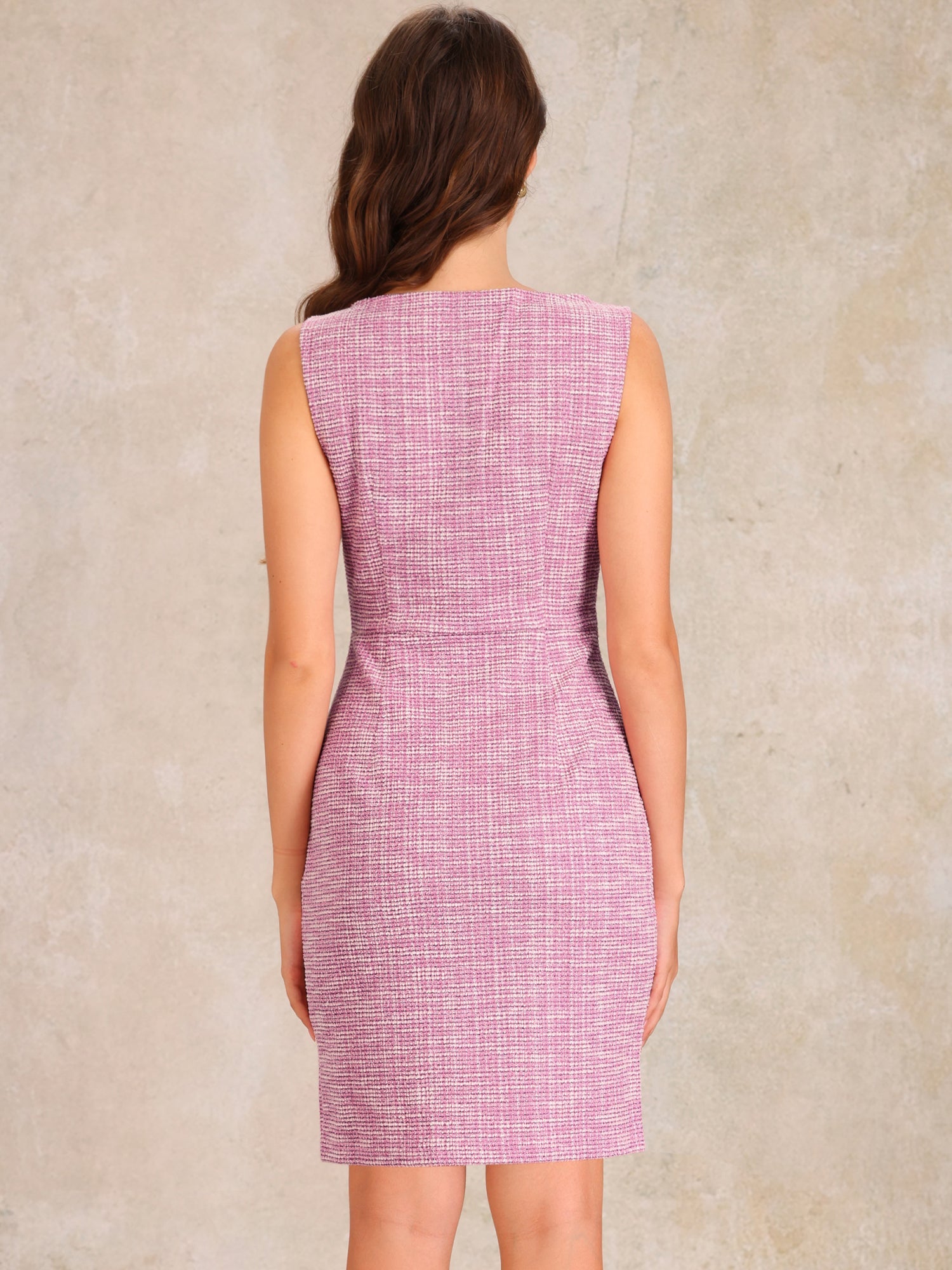 Tweed Plaid Boat Neck Sleeveless Midi Sheath Dress