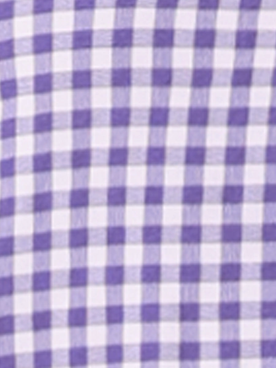 Plaid Puff Short Sleeve Gingham Peter Pan Collar Button Down Shirt