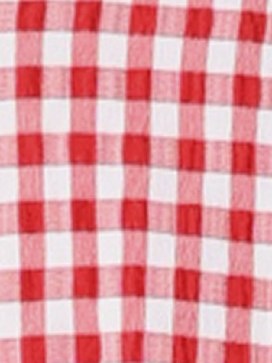 Plaid Puff Short Sleeve Gingham Peter Pan Collar Button Down Shirt