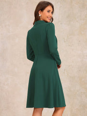 Tie Mock Neck Long Sleeves A-Line Midi Dress