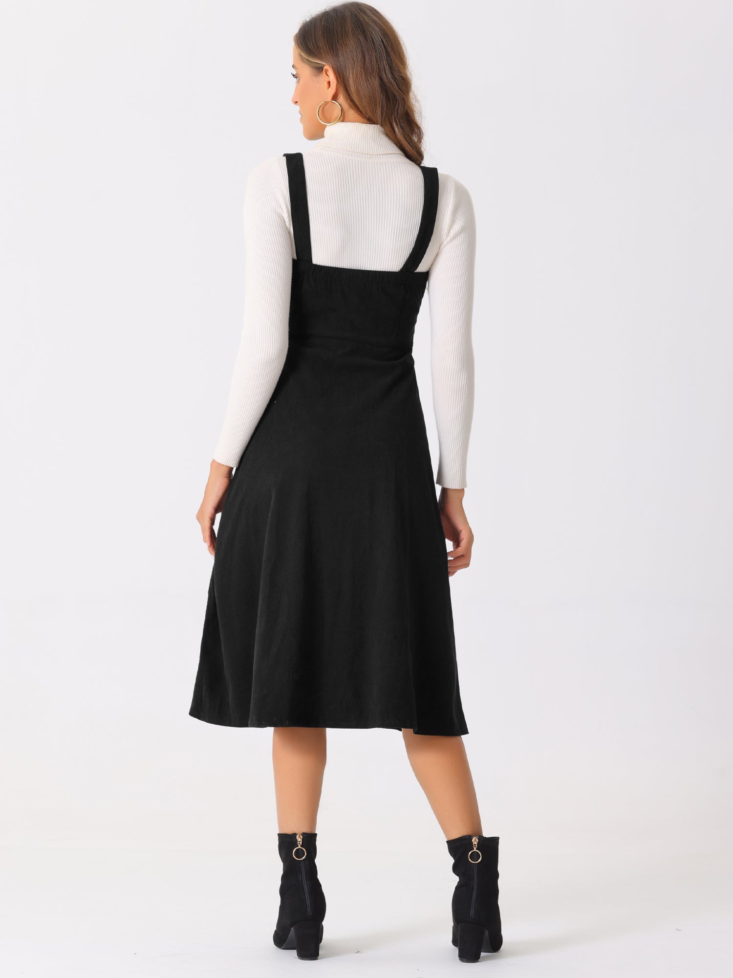 Corduroy Pockets A-Line Sleeveless Casual Midi Pinafore Dress