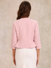 Open Front Collarless 3/4 Sleeve Peplum Cropped Jacket