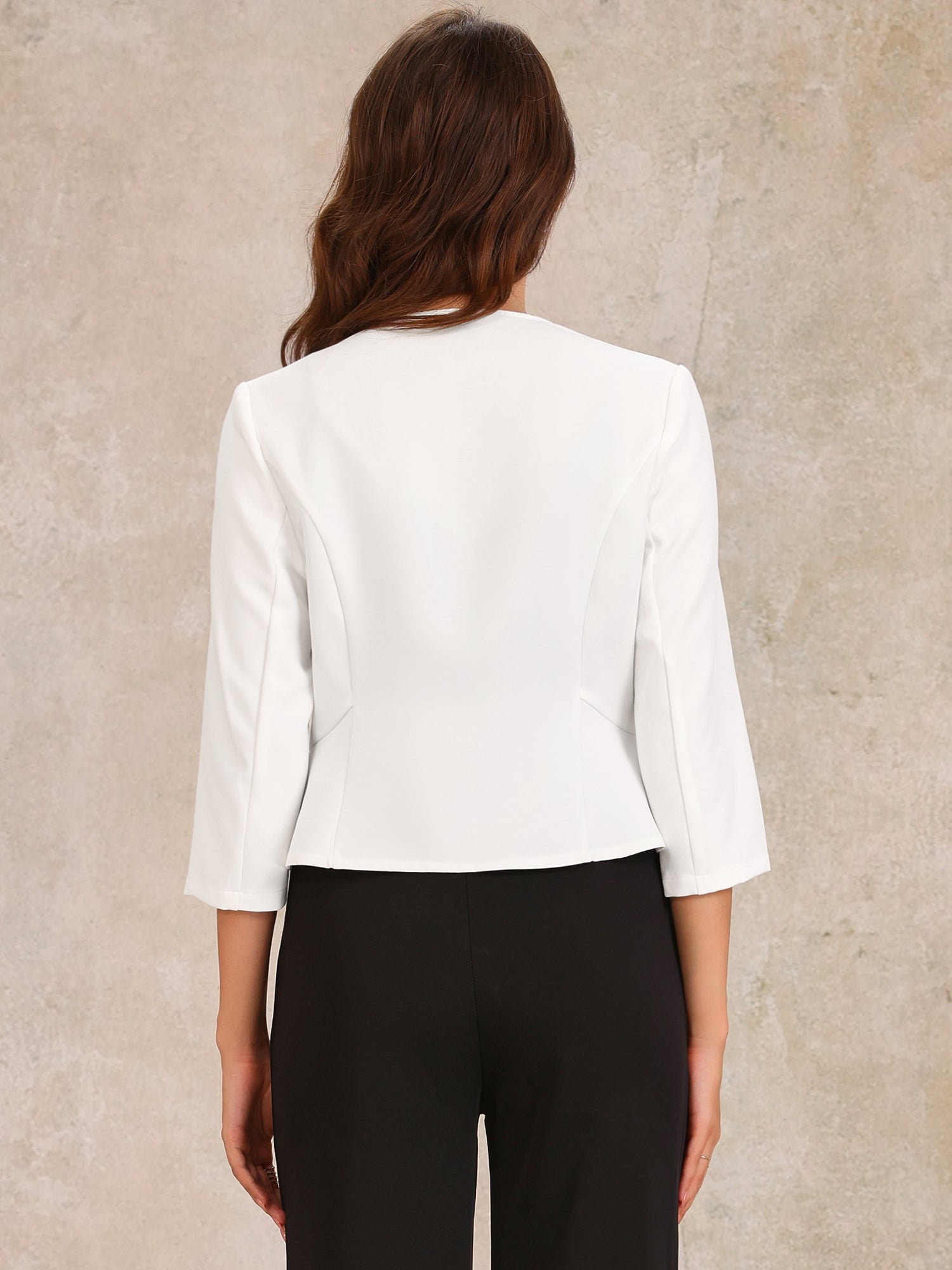 Open Front Collarless 3/4 Sleeve Peplum Cropped Jacket