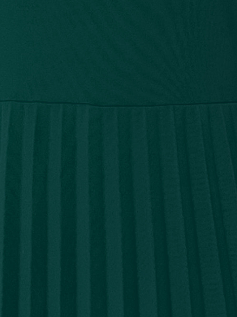 Sleeveless Pleated Crew Neck A-Line Midi Dress