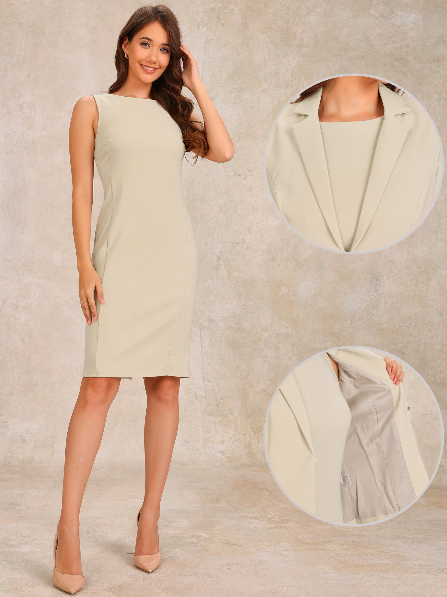 2 Pieces Sleeveless Midi Sheath Dress & Long Sleeve Blazer Set