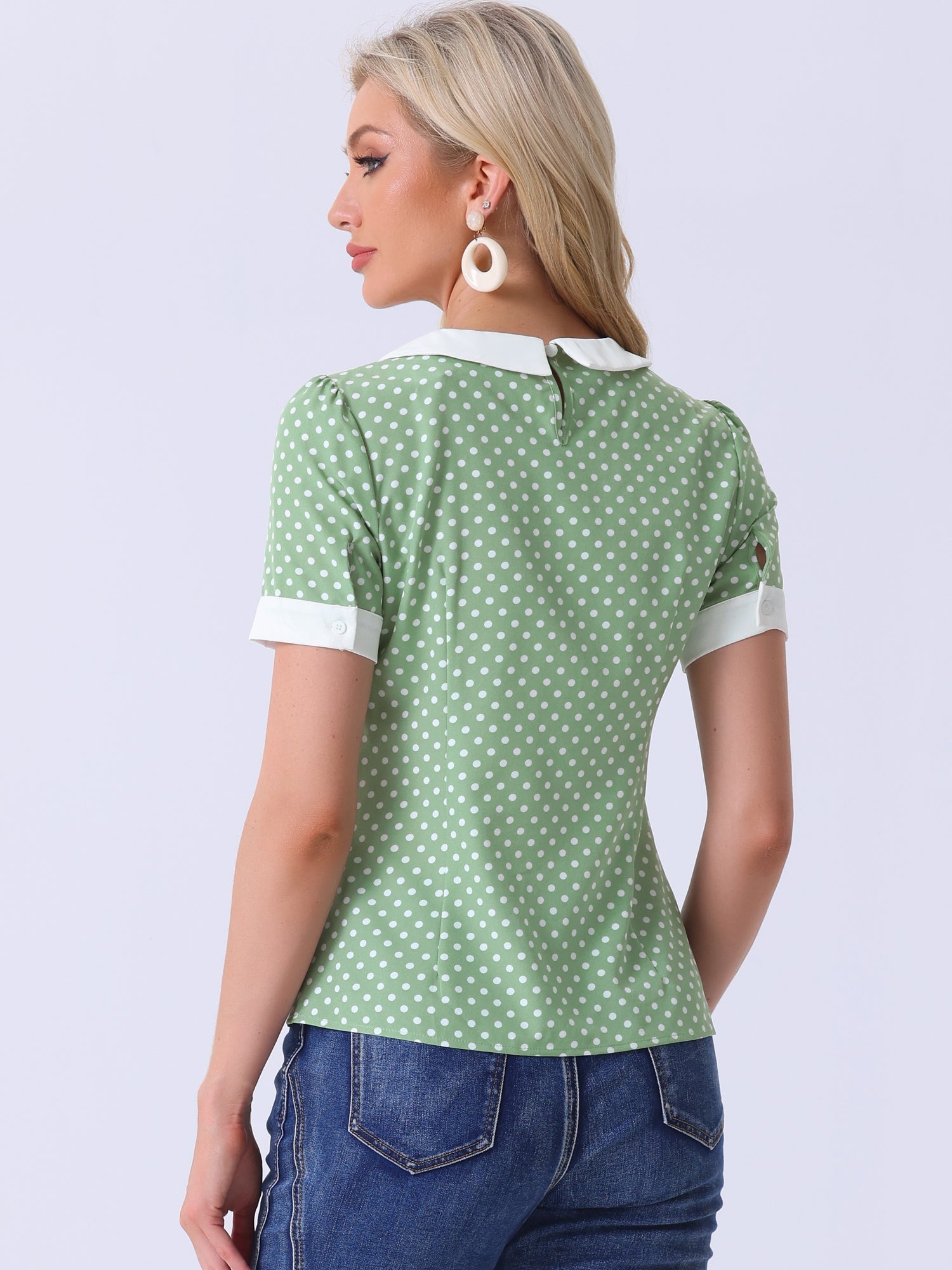 Peter Pan Collar Vintage Polka Dots Short Sleeves Blouse