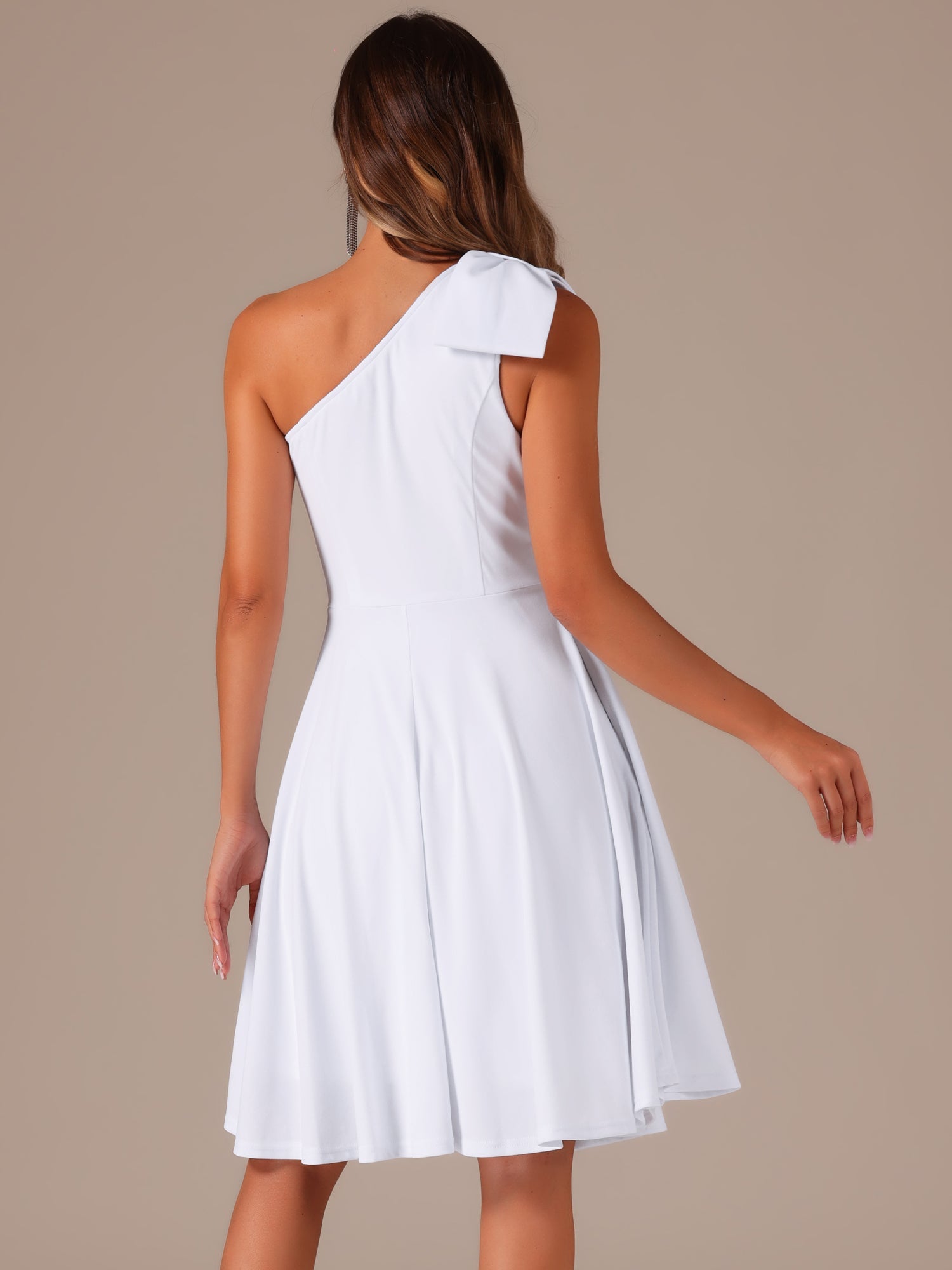 Bow One Shoulder Sleeveless Pockets A-Line Midi Dress