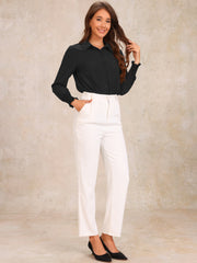 Long Sleeves Collared Business Dressy Leotard Shirt Bodysuit