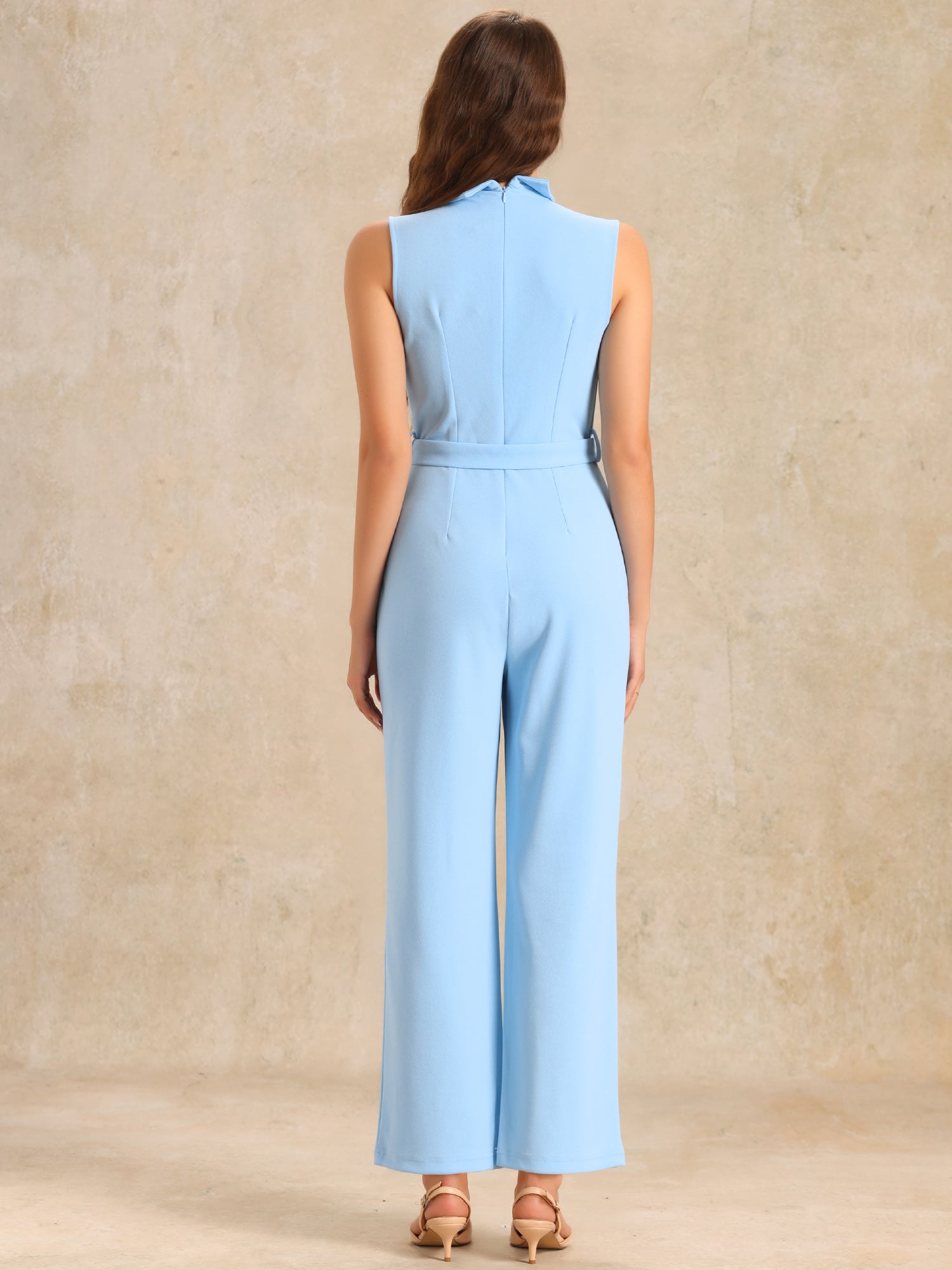 Elegant Office Work Sleeveless Belted Long Jumpsuit