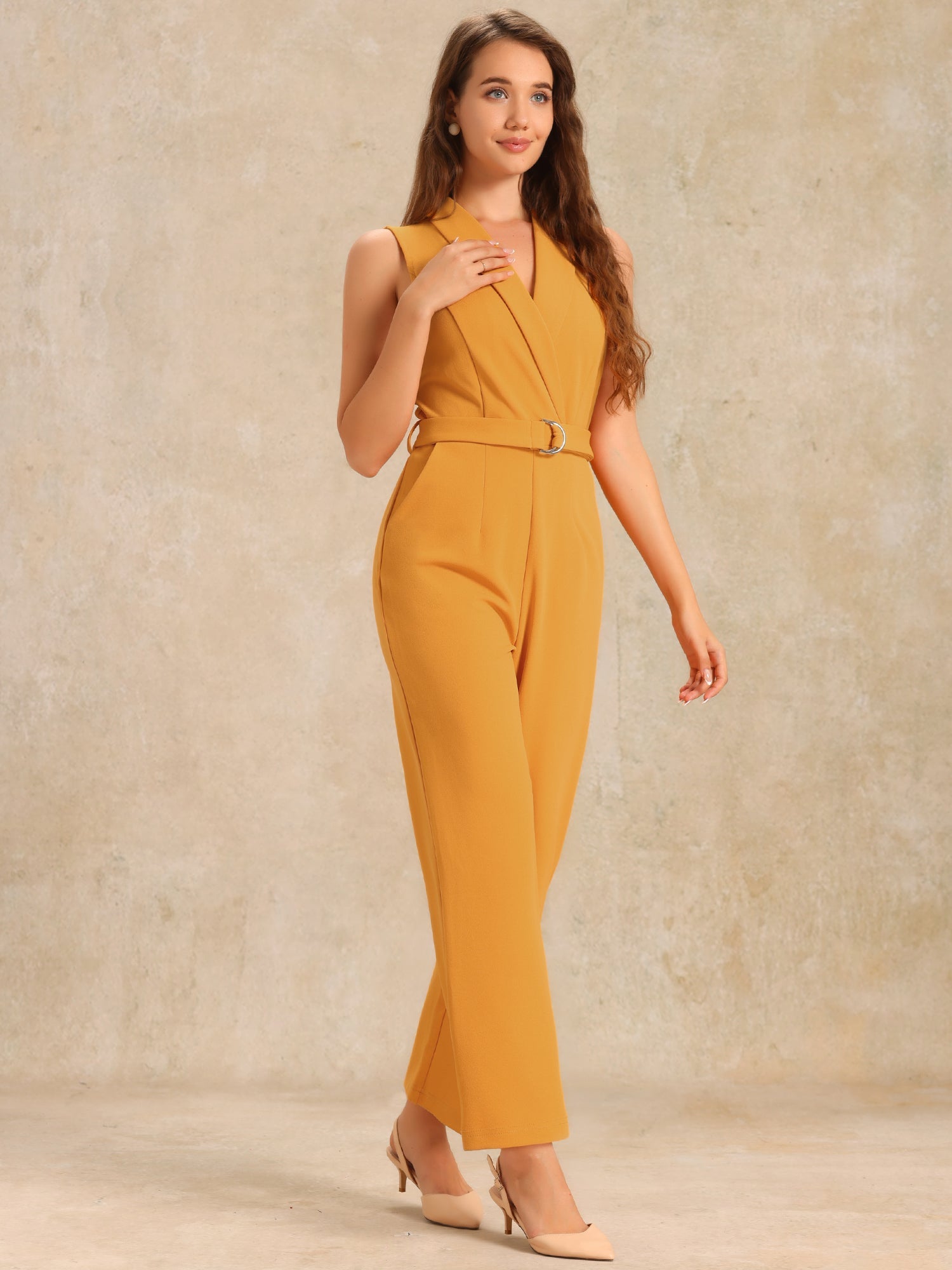 Elegant Office Work Sleeveless Belted Long Jumpsuit