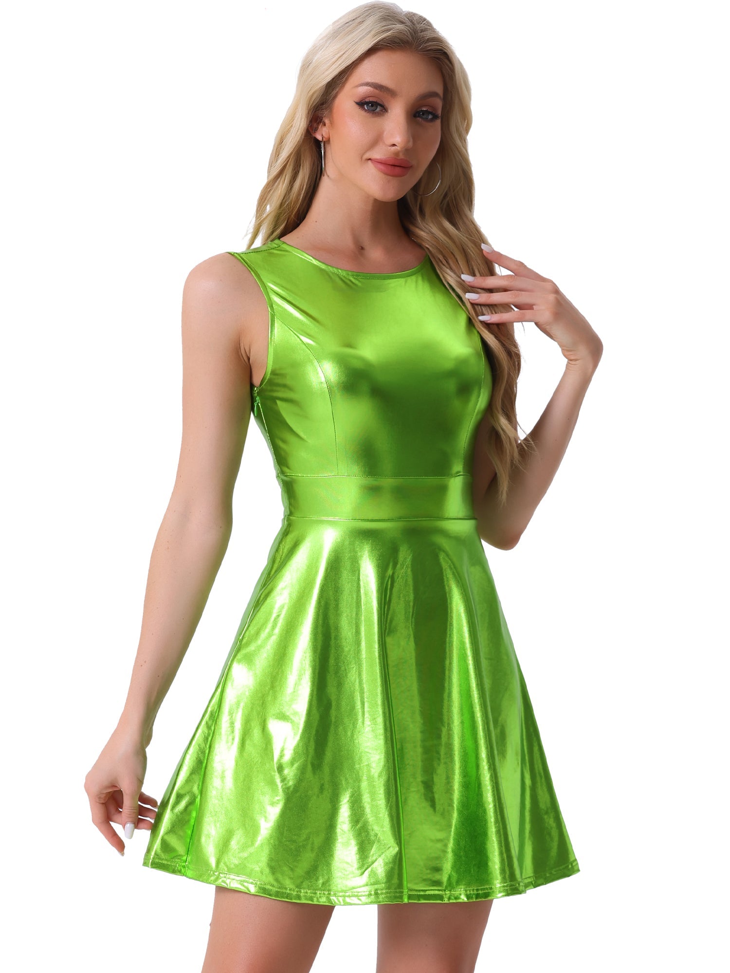 Metallic Sleeveless High Waist Club Party Holographic Dress