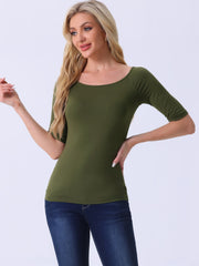 Half Sleeves Scoop Neck Fitted Layering Soft T-Shirt