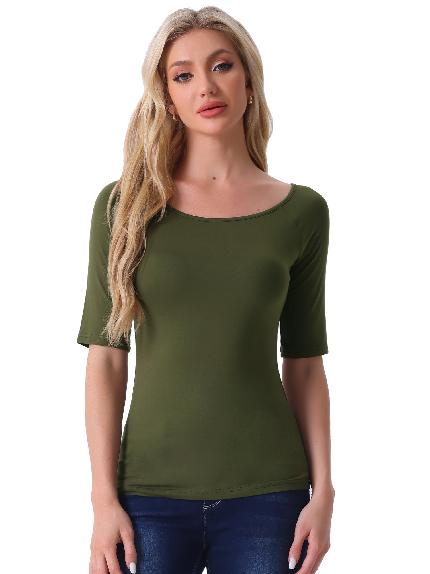 Half Sleeves Scoop Neck Fitted Layering Soft T-Shirt