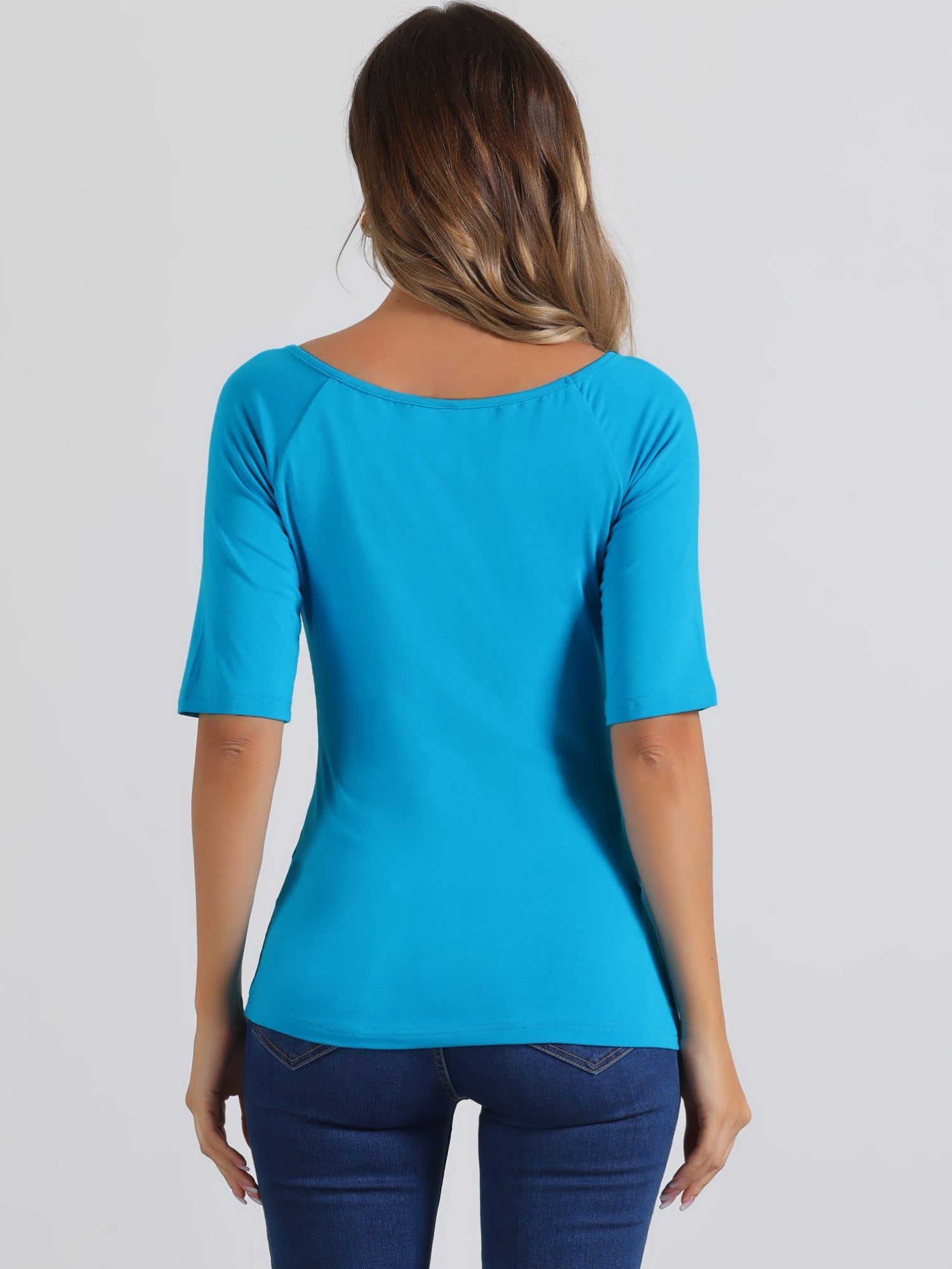 Half Sleeves Scoop Neck Fitted Layering Soft T-Shirt