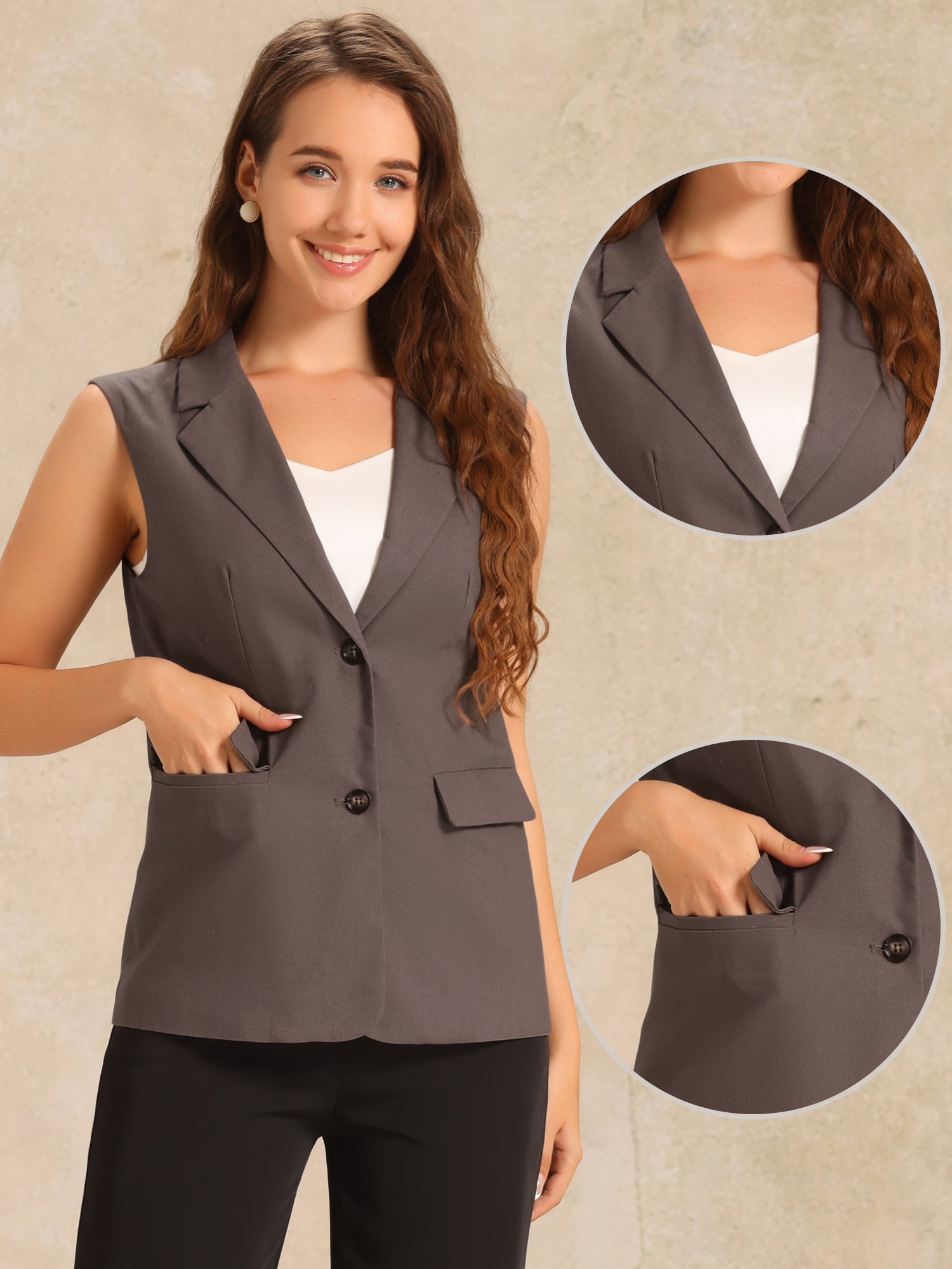 Sleeveless Business Casual Linen Work Office Vest