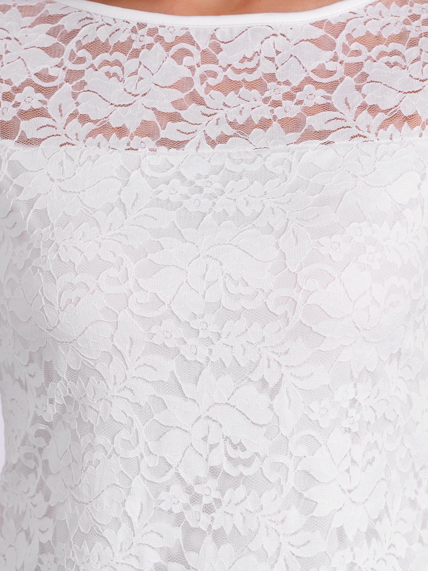 Floral Lace Sheer 3/4 Sleeve Boat Neck Blouse