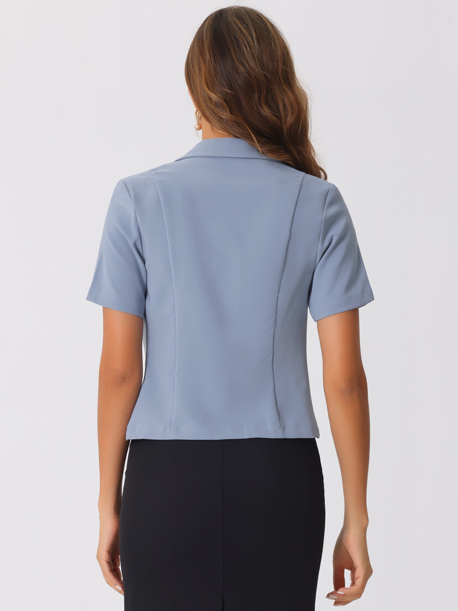 Business Casual Lapel Short Sleeve Open Front Cropped Blazer