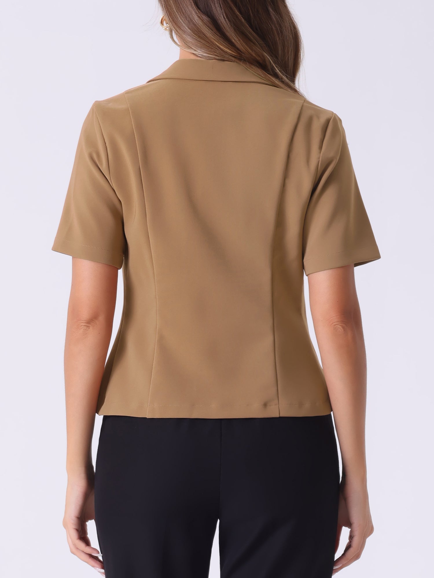 Business Casual Lapel Short Sleeve Open Front Cropped Blazer
