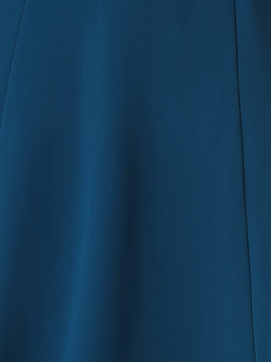 Notch Neck Pocketed 3/4 Sleeve Solid A-Line Work Dress