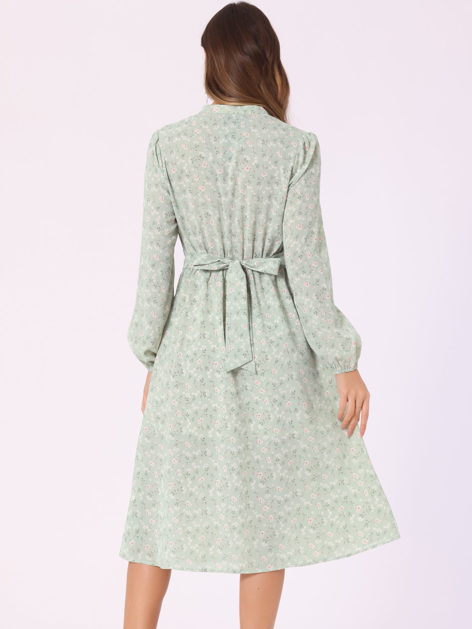 Floral Print Long Sleeve Spring Flowy Midi Boho Dress