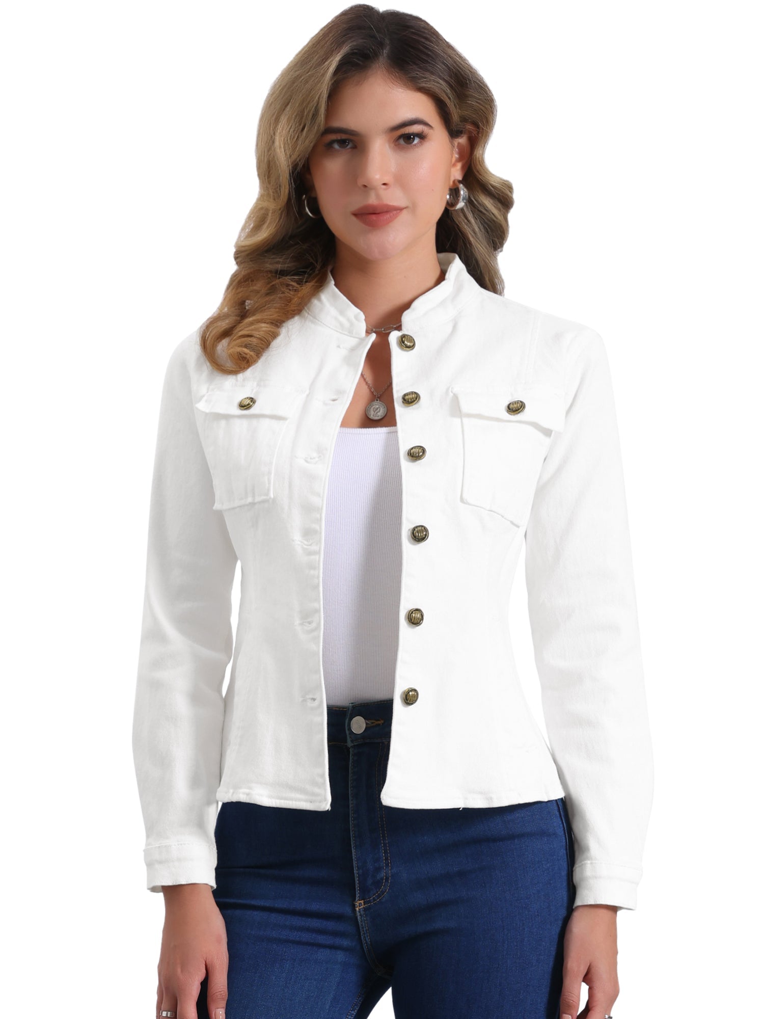 Casual Denim Classic Stand Collar Long Sleeve Jean Jacket