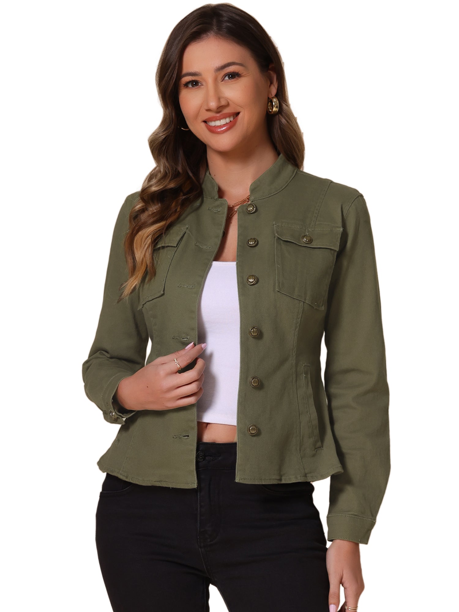 Casual Denim Classic Stand Collar Long Sleeve Jean Jacket