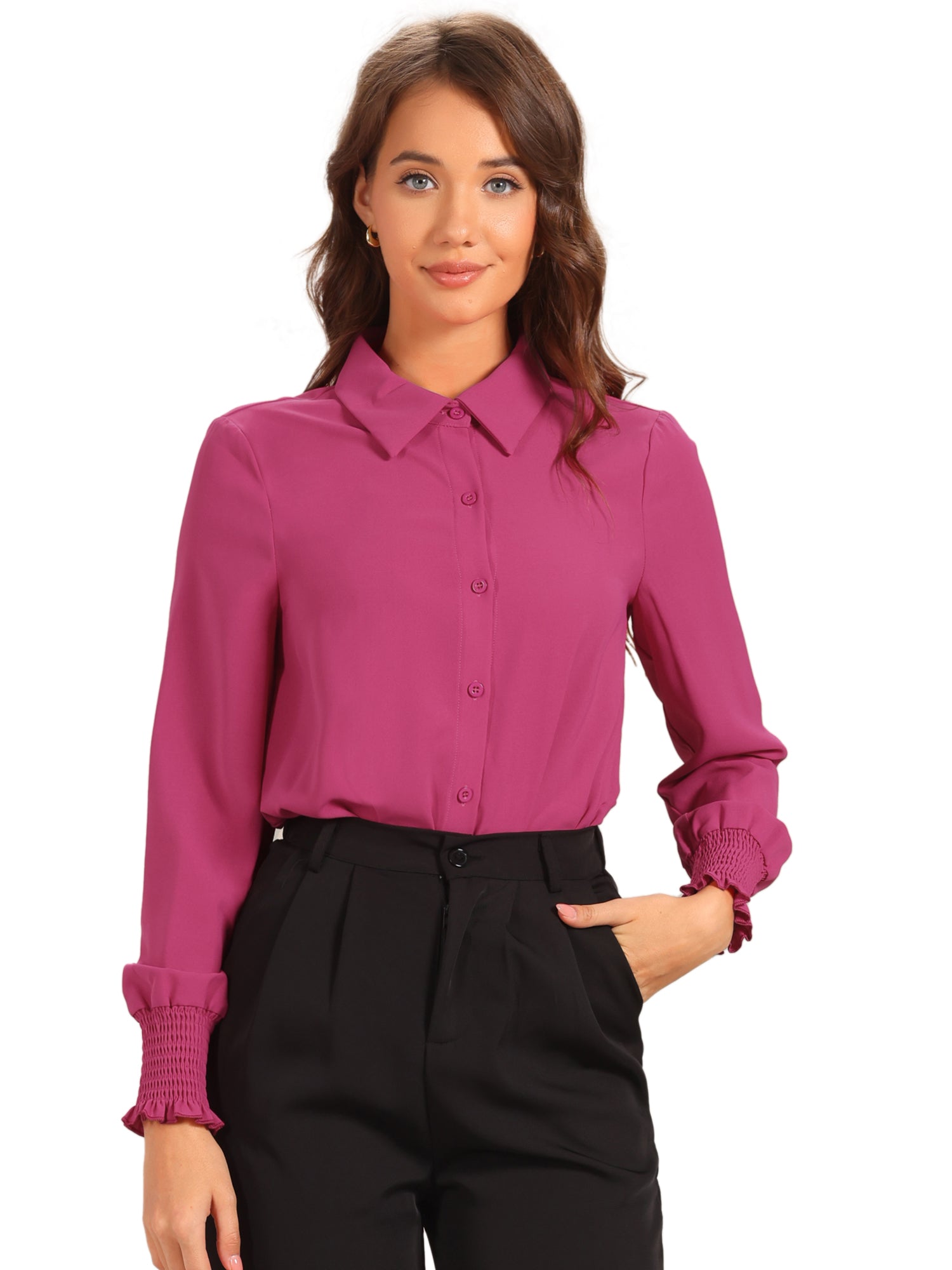 Long Sleeves Collared Business Dressy Leotard Shirt Bodysuit