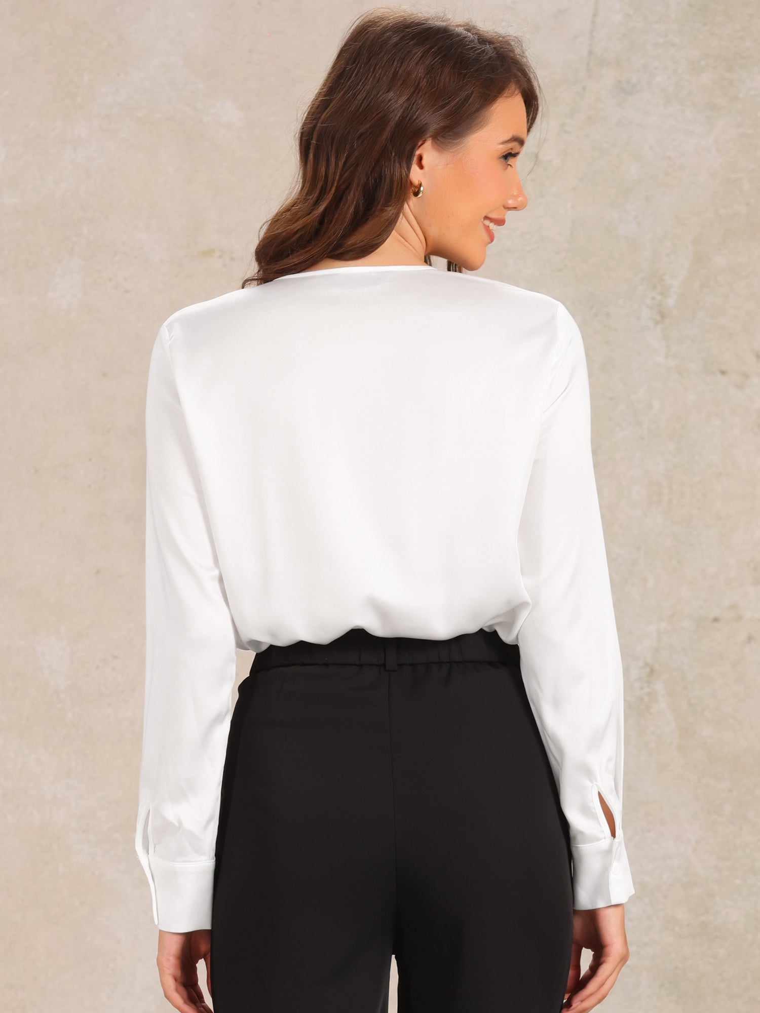 Satin V Neck Long Sleeve Leotard Bodysuit Tops