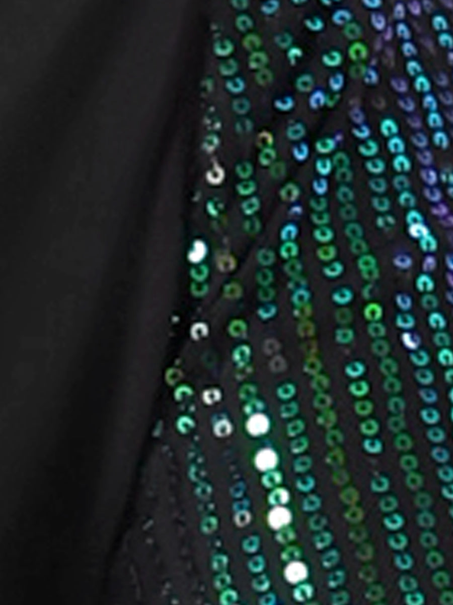 Glitter Sequin Long Sleeve V Neck Casual Blouse